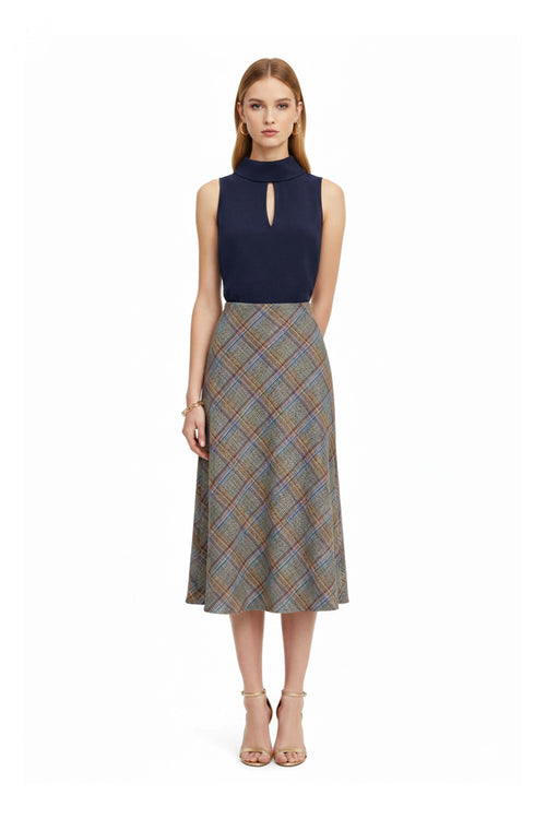 Cassandra Plaid High-Waist Midi Falda 740970 TAU