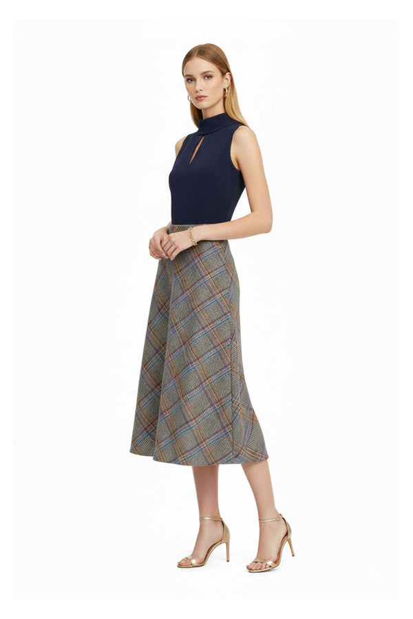 Cassandra Plaid High-Waist Midi Falda 740970 TAU