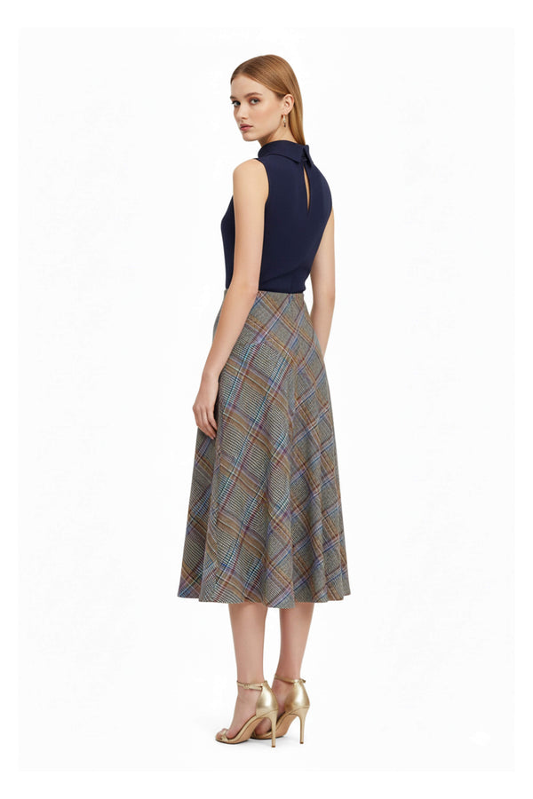 Cassandra Plaid High-Waist Midi Falda 740970 TAU