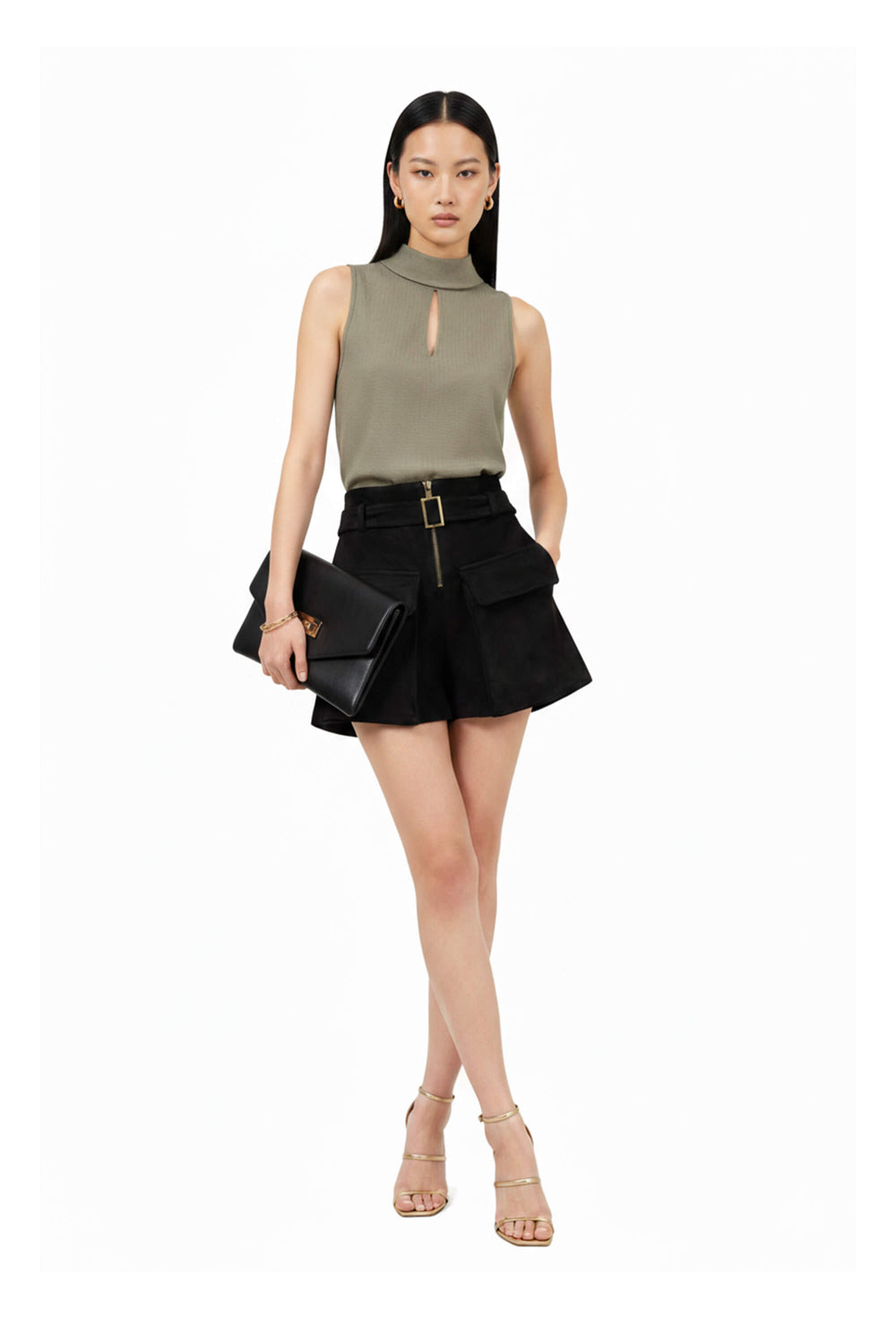 Gala Belted Flap Pocket High-Waist Shorts  731107 NEG