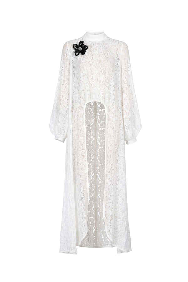 Elena High-Neck Floral Lace Maxi Vestido 554230 HUE
