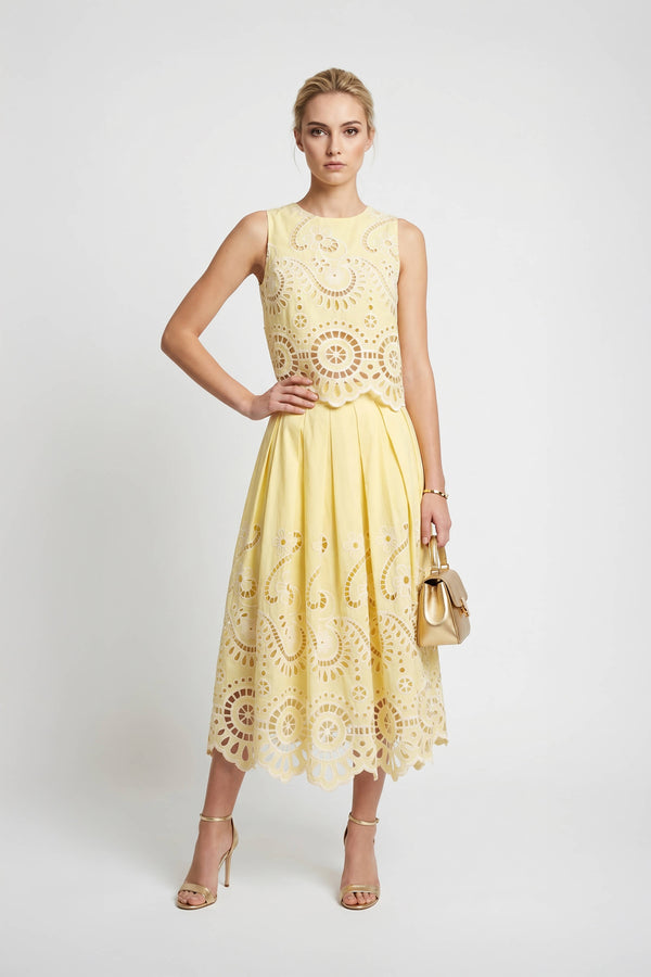 Isabella Eyelet Embroidered Midi Skirt
