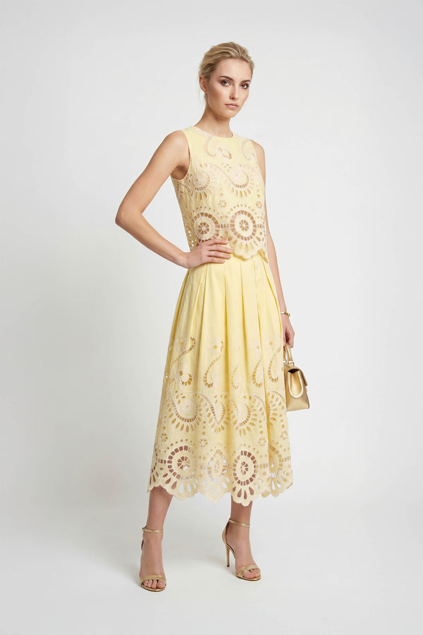 Brindisi Yellow Paisley Eyelet Cotton Shell Top