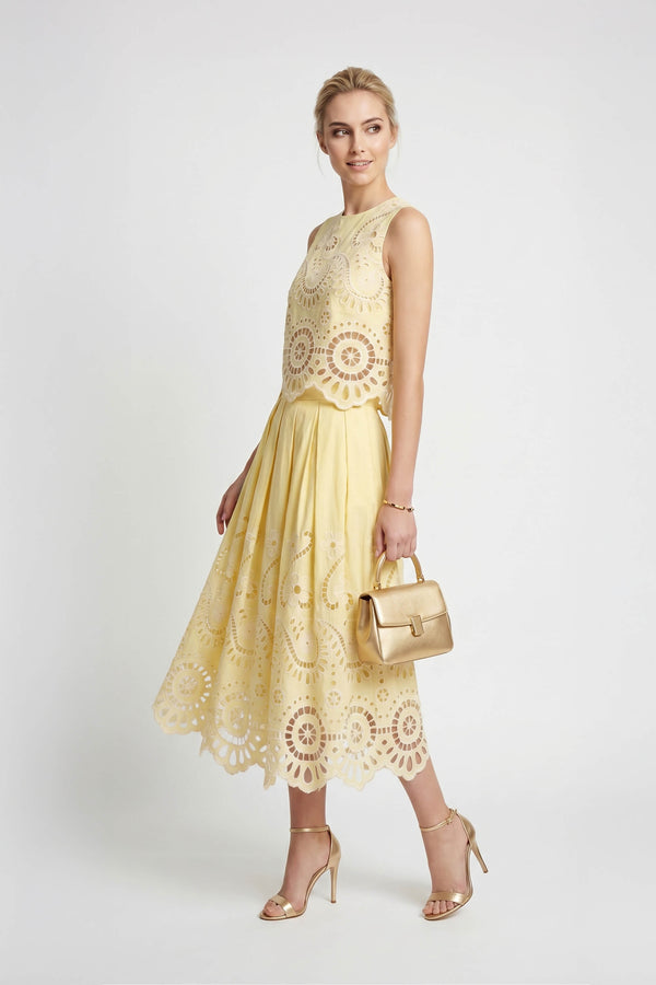 Brindisi Yellow Paisley Eyelet Cotton Shell Top