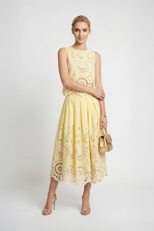 Brindisi Yellow Paisley Eyelet Cotton Shell Top