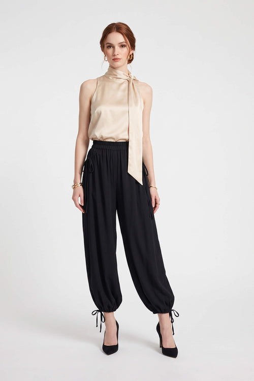 Cassandra Contrast Waistband Drawstring Balloon Pantalón 532182 NEG