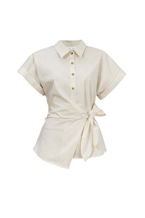 Begonia Knot-Detail Asymmetric Short-Sleeve Shirt 554297 BEI