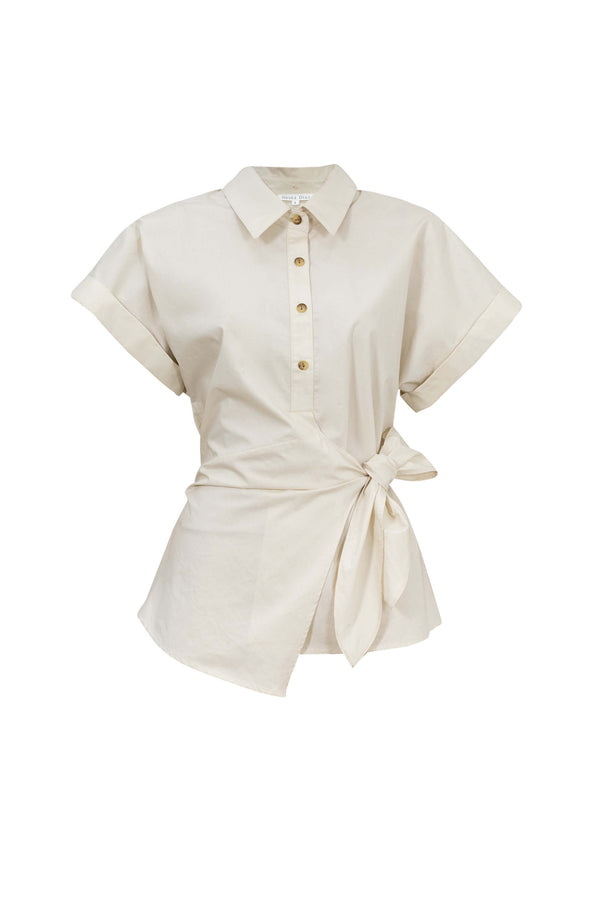 Begonia Knot-Detail Asymmetric Short-Sleeve Shirt 554297 BEI