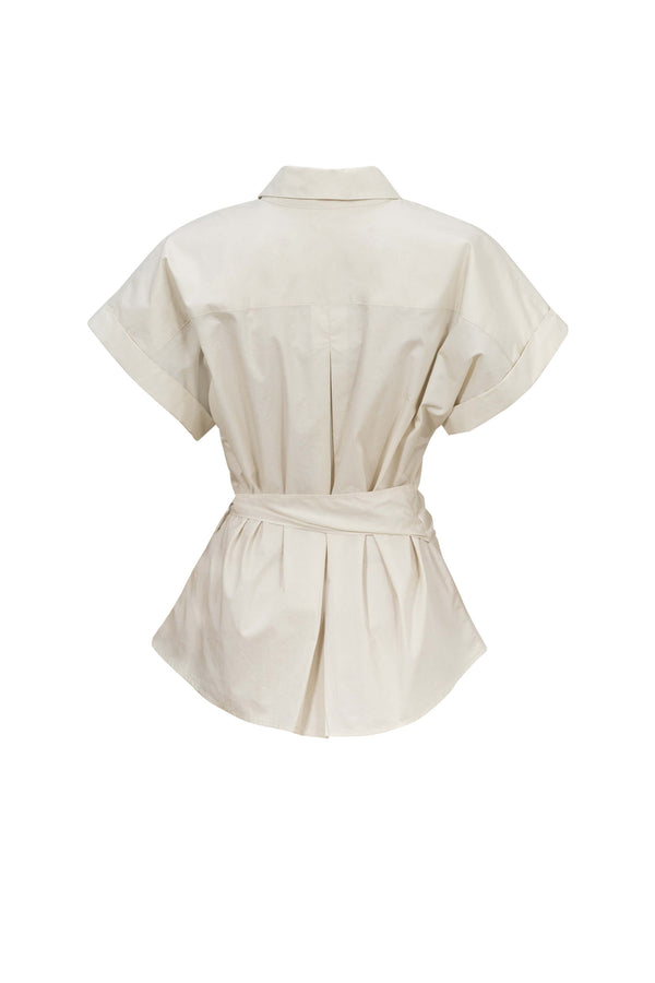 Begonia Knot-Detail Asymmetric Short-Sleeve Shirt 554297 BEI