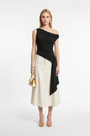 Inés Paneled Denim Midi Skirt