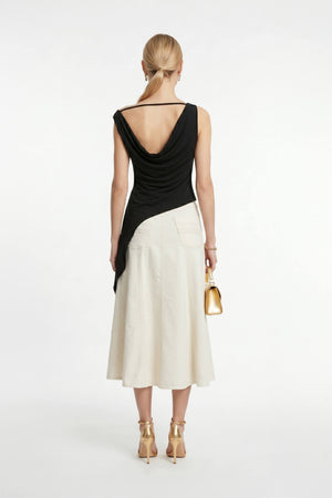 Inés Paneled Denim Midi Skirt