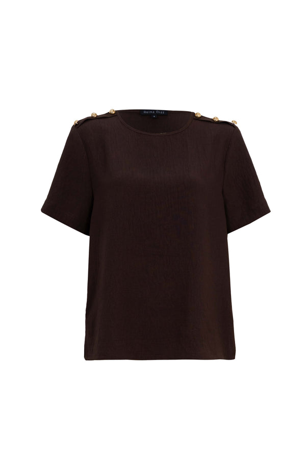 Bianca Shoulder-Button Short-Sleeve Blusa 554322
