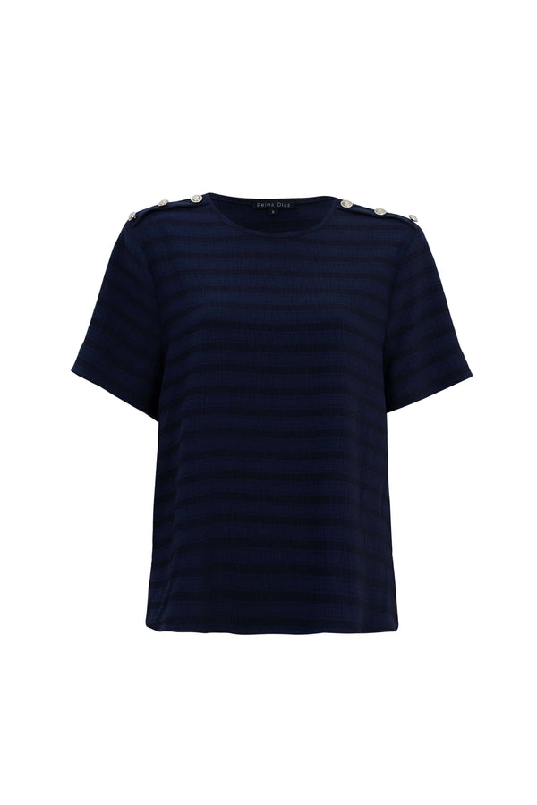 Bianca Shoulder-Button Short-Sleeve Blusa 554322