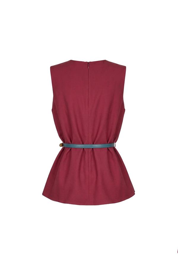 Adriana Belted Peplum Sleeveless Blusa 554325 BET