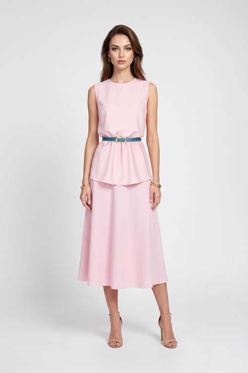 Adriana Belted Peplum Sleeveless Blusa 554325 ROS