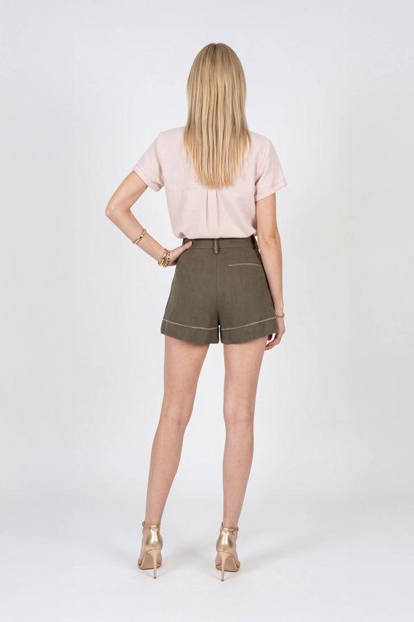 Beatrice Contrast Stitched High-Waist Shorts  731144 OLI