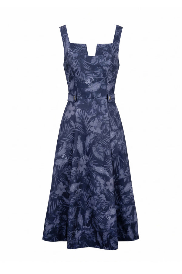 Julieta Notch Square Neck Midi Vestido 723008 MAR