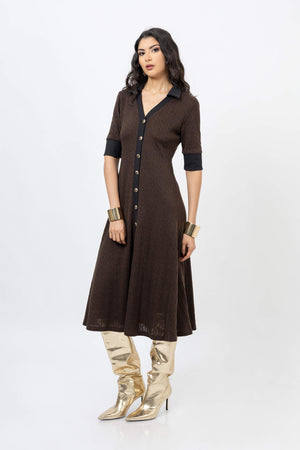 Lana Contrast Knit Vestido 723048 CAF