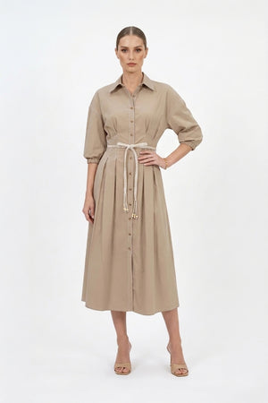 Bianca Tassel-Belted Denim Midi Shirt Dress
