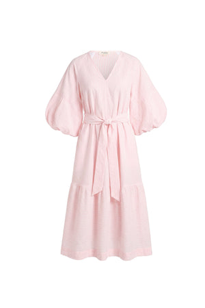 Beatrice Striped Puff Sleeve Midi Vestido 723107 ROS