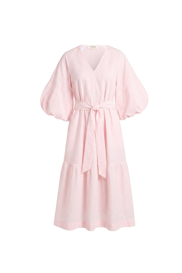 Beatrice Striped Puff Sleeve Midi Vestido 723107 ROS