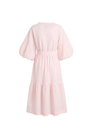 Beatrice Striped Puff Sleeve Midi Vestido 723107 ROS