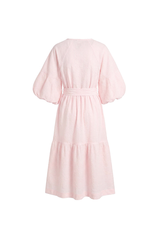 Beatrice Striped Puff Sleeve Midi Vestido 723107 ROS