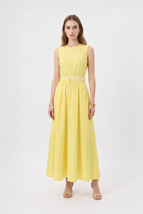 Luciana Striped Belted Maxi Vestido 723110 AMA
