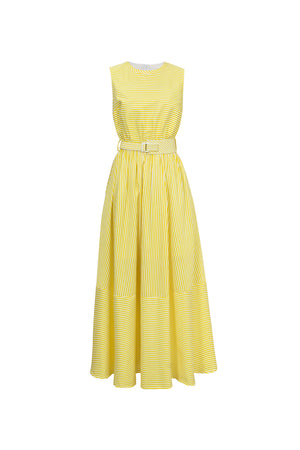 Luciana Striped Belted Maxi Vestido 723110 AMA