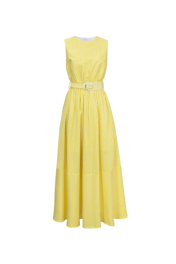 Luciana Striped Belted Maxi Vestido 723110 AMA