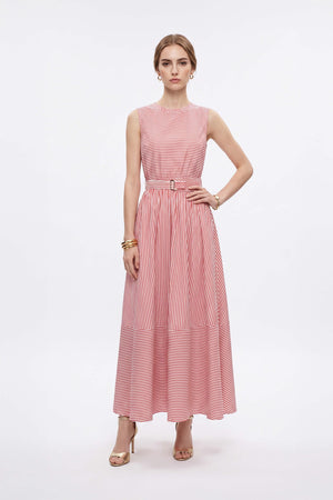 Luciana Striped Belted Maxi Vestido 723110 ROJ