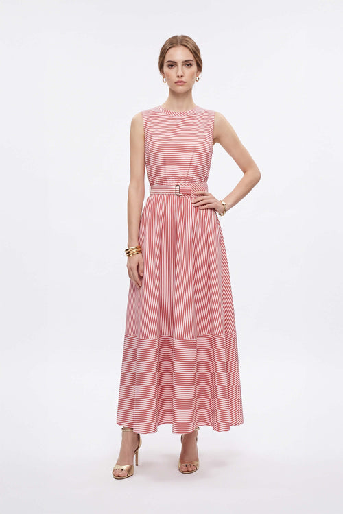 Luciana Striped Belted Maxi Vestido 723110 ROJ