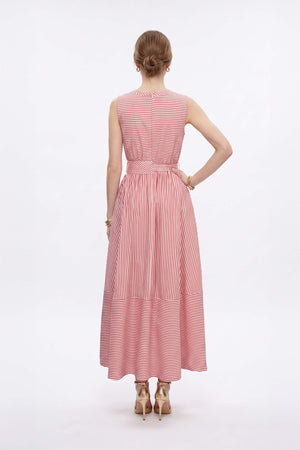 Luciana Striped Belted Maxi Vestido 723110 ROJ