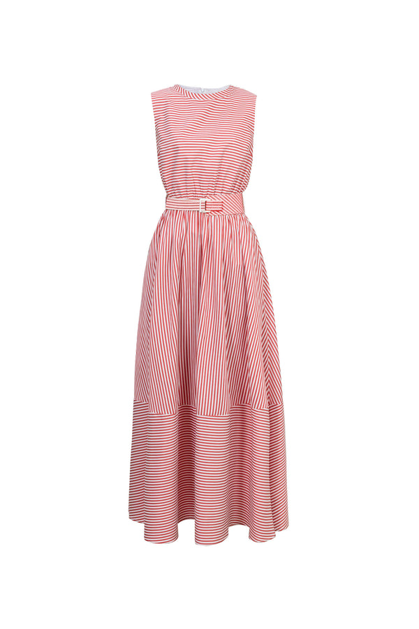 Luciana Striped Belted Maxi Vestido 723110 ROJ