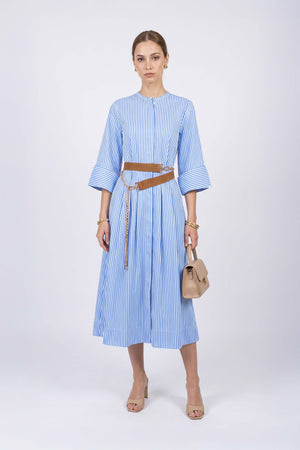 Victoria Belted Striped Midi Vestido 723113 AZU