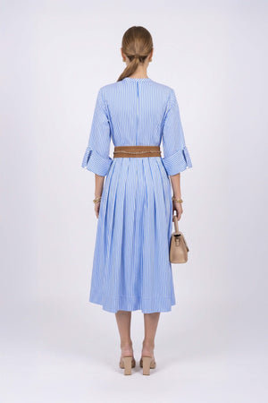 Victoria Belted Striped Midi Vestido 723113 AZU