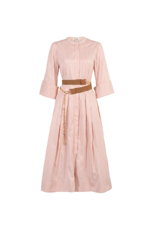 Victoria Belted Striped Midi Vestido 723113 BEI