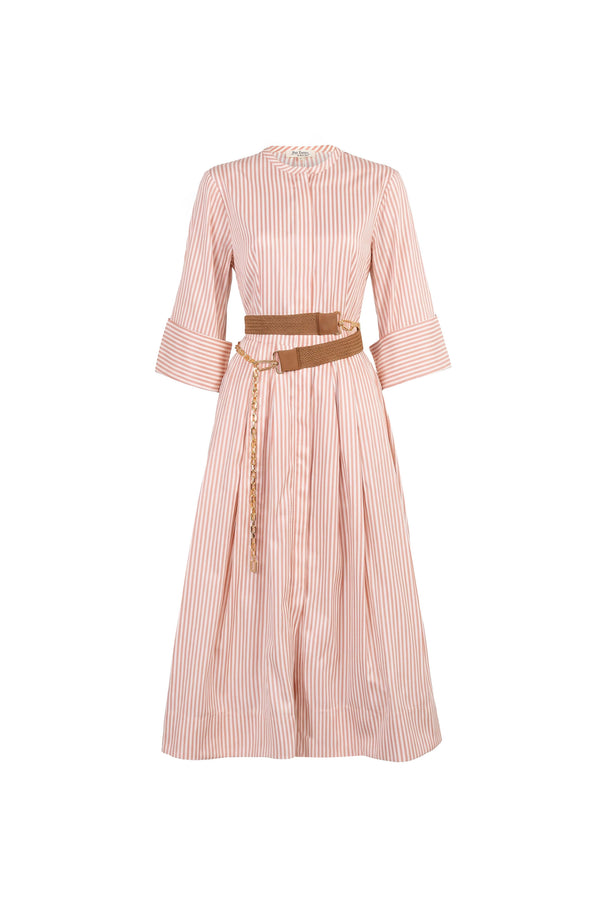 Victoria Belted Striped Midi Vestido 723113 BEI