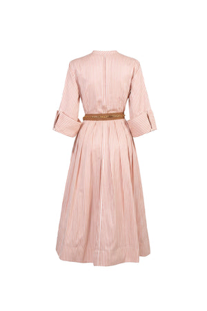 Victoria Belted Striped Midi Vestido 723113 BEI