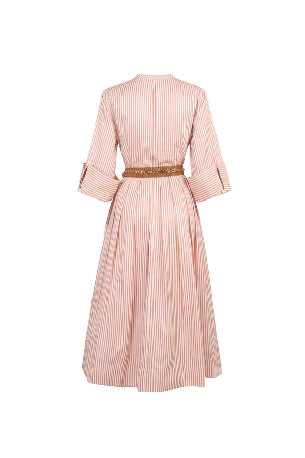 Victoria Belted Striped Midi Vestido 723113 BEI