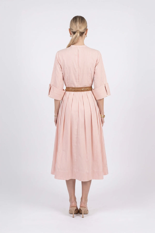 Victoria Belted Striped Midi Vestido 723113 BEI