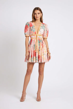 Camila Floral Plunging Mini Vestido 723120 NAR