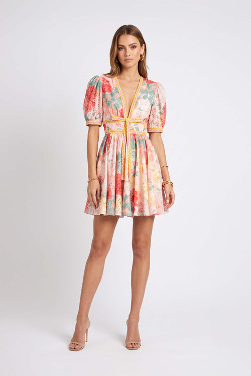 Camila Floral Plunging Mini Vestido 723120 NAR