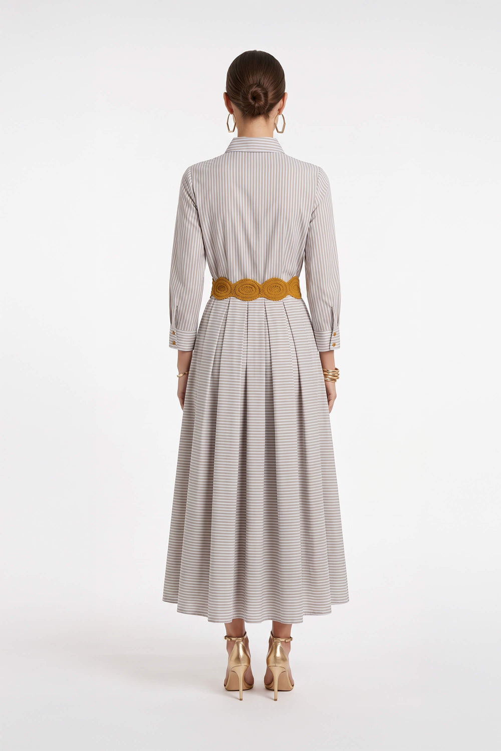 Olivia Belted Striped Shirt Maxi Vestido 723127 PER