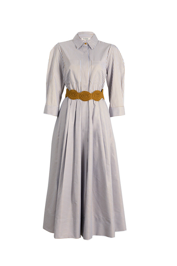 Olivia Belted Striped Shirt Maxi Vestido 723127 PER