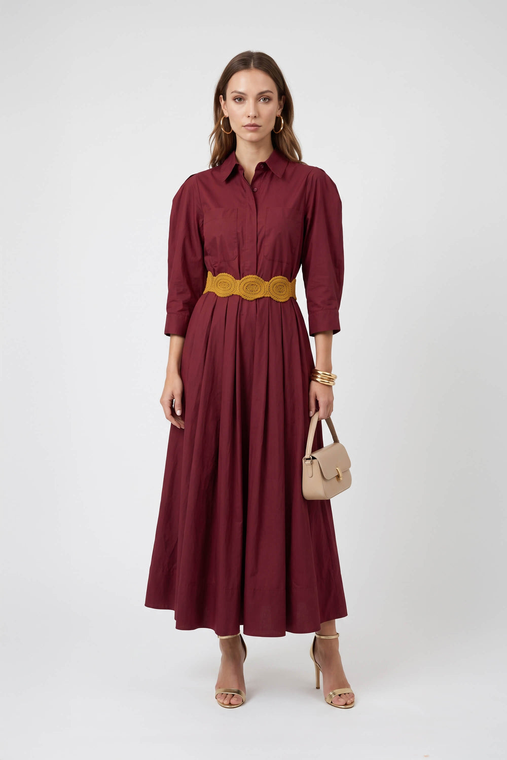 Olivia Belted Striped Shirt Maxi Vestido 723127 VIN