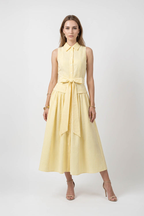 Sofia Belted Sleeveless Striped Midi Vestido 723133 AMA