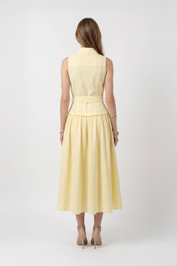 Sofia Belted Sleeveless Striped Midi Vestido 723133 AMA
