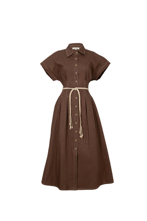 Alessia Keyhole Smocked-Cuff Vestido 723137
