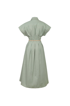 Alessia Keyhole Smocked-Cuff Vestido 723137